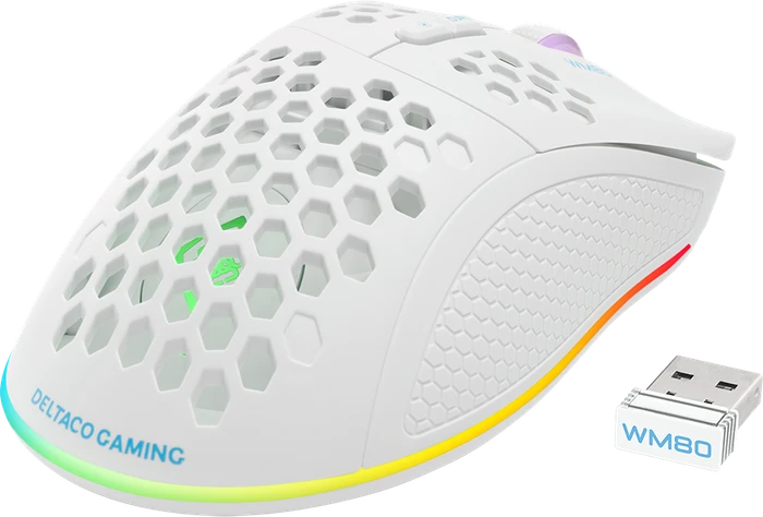 Deltaco WM80 Wireless Lightweight Gaming Mouse weiß, USB/Bluetooth