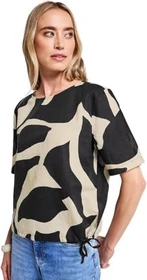 Street One Leinenmix Print-Blusenshirt T-Shirt kurzarm whale tail grey (Damen)