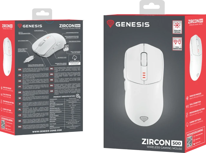 Genesis Zircon 500 Wireless Gaming Mouse weiß, USB/Bluetooth