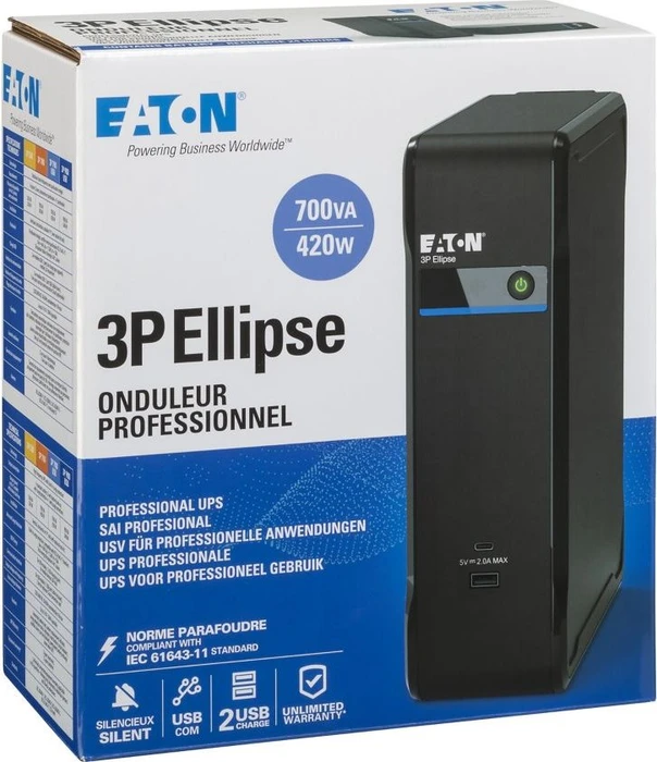 Eaton 3P Ellipse 700, 700VA, DIN, USB
