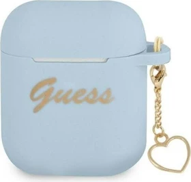 Guess Airpods 1 und 2 Hülle Charm Herz blau