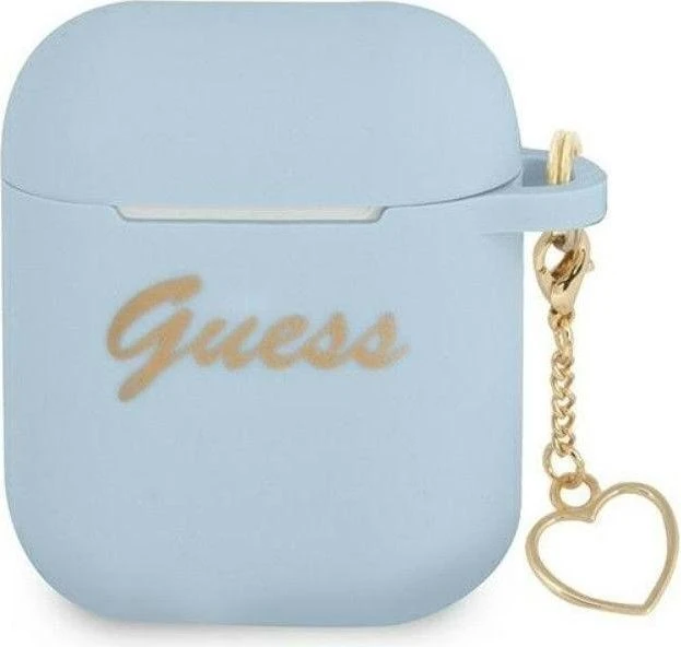 Guess Airpods 1 und 2 Hülle Charm Herz blau