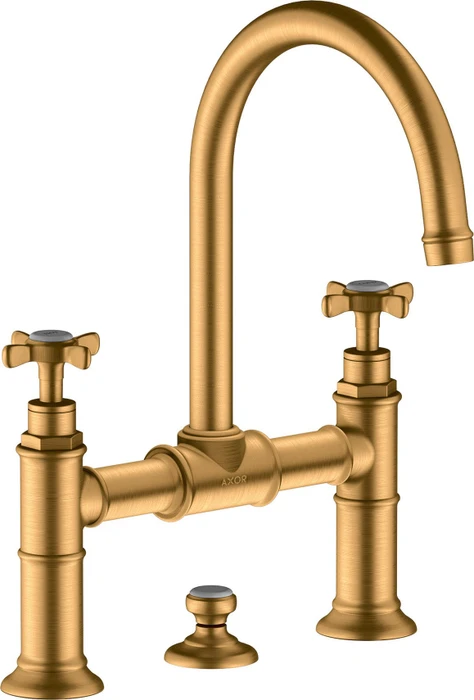 Hansgrohe Axor Montreux 2-Griff Waschbeckenarmatur 220 mit Kreuzgriffen und Ablauffernbedienung brushed gold optic