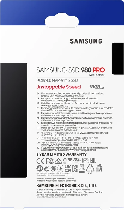 Samsung SSD 980 PRO 2TB, M.2 2280 / M-Key / PCIe 4.0 x4, Kühlkörper