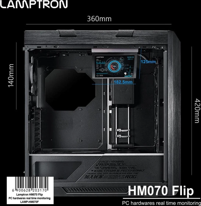 Lamptron HM070FLIP Externer Hardware Monitor, Aufklappmechanismus, 7"