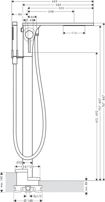 Hansgrohe Axor Massaud Einhebel-Wannenmischer bodenstehend chrom