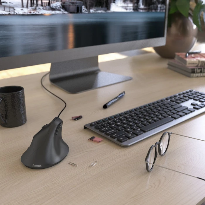 Hama EMC-500L Vertical Maus schwarz, Linkshänder, USB