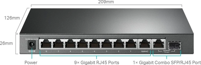 TP-Link TL-SG1210MPE Desktop Gigabit Switch, 9x RJ-45, 1x RJ-45/SFP, 123W PoE+