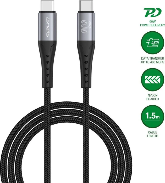 4smarts USB-C Kabel PrimeCord 60W 1.5m schwarz