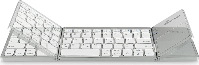 MediaRange kompakte Funk-Tastatur mit 63 Tasten und Touchpad, silber, Bluetooth, DE