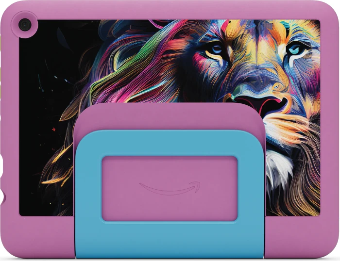 Amazon Fire HD 8 KFRAPWI 2024, ohne Werbung, rosa/blau, 32GB, Löwen-Design, Kids Pro Edition