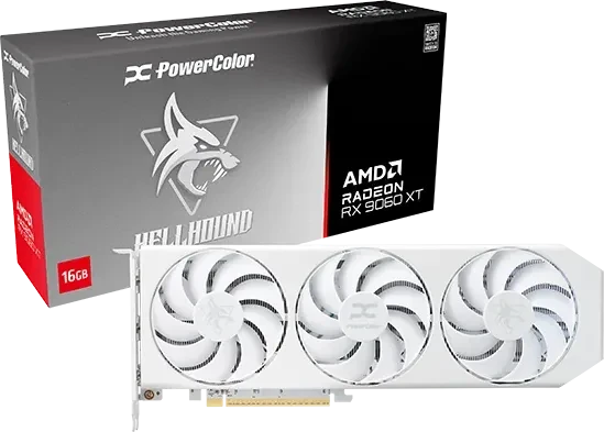 PowerColor Hellhound Spectral White Radeon RX 9060 XT, 16GB GDDR6, HDMI, 2x DP