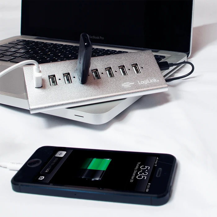 LogiLink Aluminium USB-Hub, 8x USB-A 2.0, USB 2.0 Micro-B [Buchse]