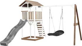 Axi Spielturm Beach Tower mit Rutsche und Nestschaukel braun/weiß/grau