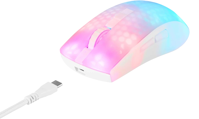 Deltaco WM89 Wireless RGB Lightweight Gaming Mouse weiß/transluzent, USB