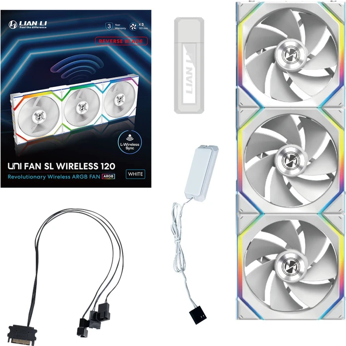 Lian Li Uni Fan SL Wireless 120 ARGB Reverse Blade, weiß, LED-Steuerung, 120mm, 3er-Pack