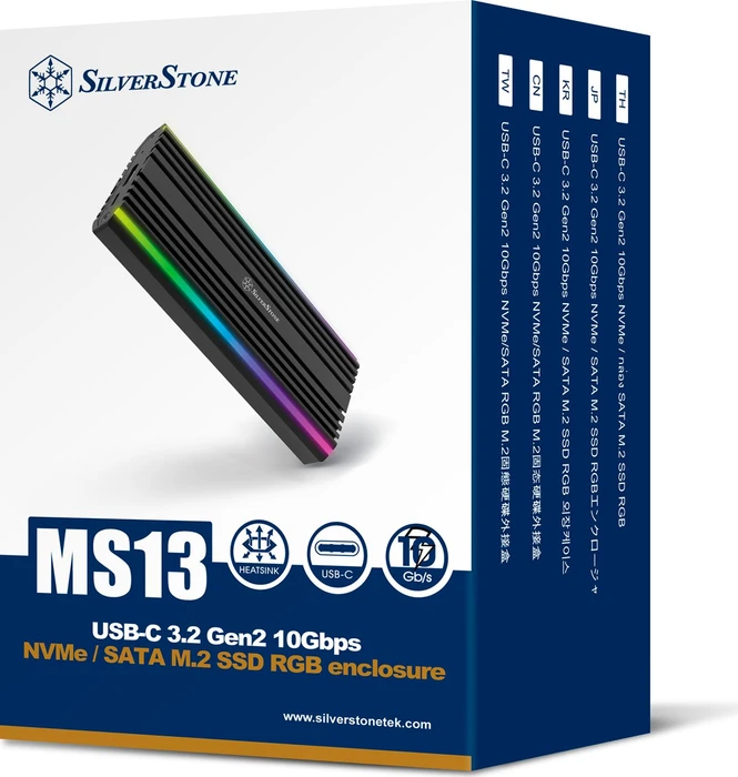 SilverStone MS13 M.2 RGB Festplattengehäuse, USB-C 3.1