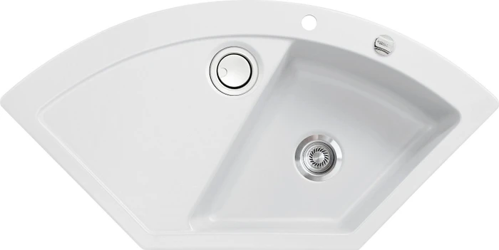 systemceram Mera Eck F Einbau Becken rechts mit Ablauffernbedienung satin
