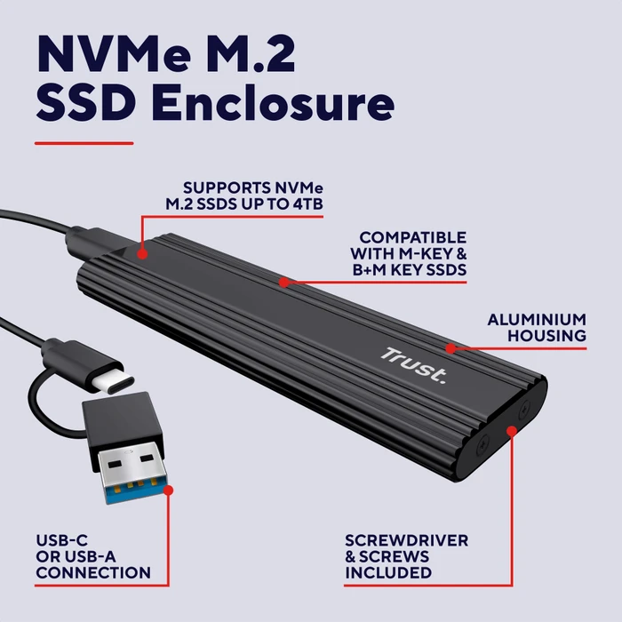 Trust M.2 SSD Enclosure, USB-C 3.1
