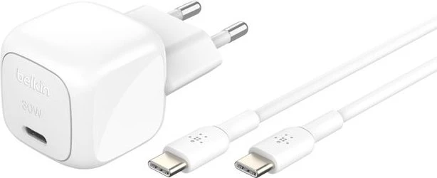 Belkin BoostCharge USB-C-Ladegerät + USB-C/USB-C-Kabel (30W) weiß
