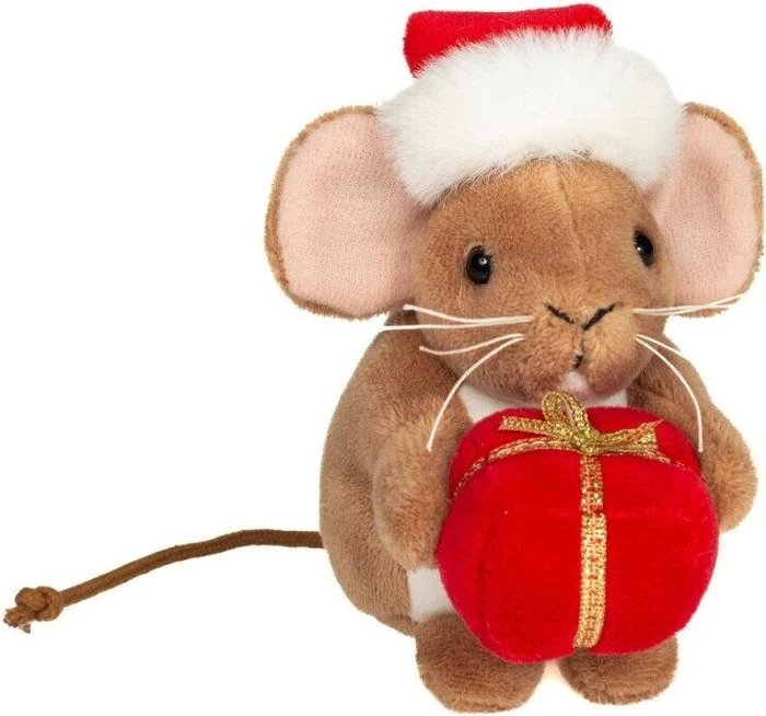 Teddy Hermann Weihnachtsmaus mit Geschenk 11cm (946212)