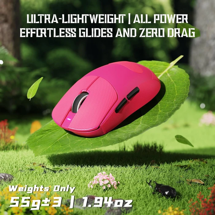 Attack Shark X8 SE Tri-mode Wireless Gaming Mouse, Berry Red, inkl. Grip Tape, USB/Bluetooth