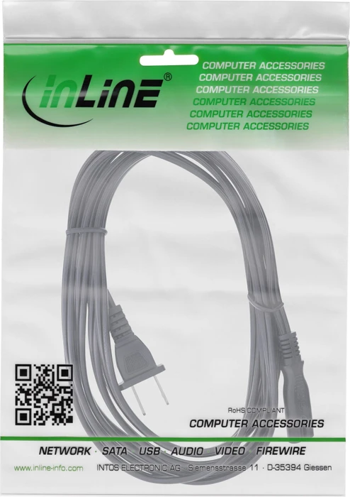 InLine Netzkabel, Netzstecker USA 2-polig NEMA-1/Typ-A auf Euro 8 C7 Stecker, 0.5m