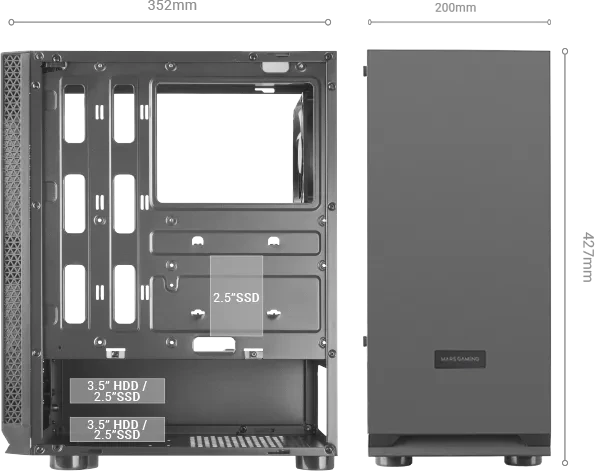 Mars Gaming MCN2 Black, Glasfenster