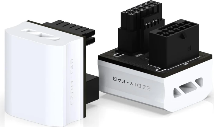 EZDIY-FAB 12VHPWR Winkeladapter 180°, Variante RVS, Sense-Pins an der Unterseite, weiß