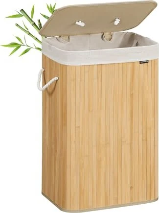 Songmics Bambus 72l Wäschekorb mit Deckel