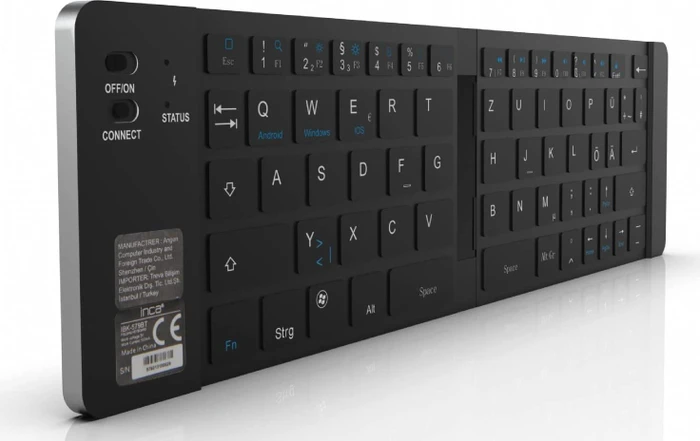 Inca IBK-579BT Recharable Foldable Smart Silver Keyboard, schwarz/silber, Bluetooth, DE