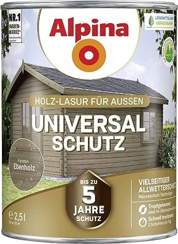 Alpina Farben Universal-Schutz Holz-Lasur außen ebenholz, 2.5l