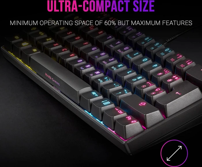Mars Gaming MKMINI, LEDs RGB, schwarz, Gaote Outemu BLUE, USB, ES