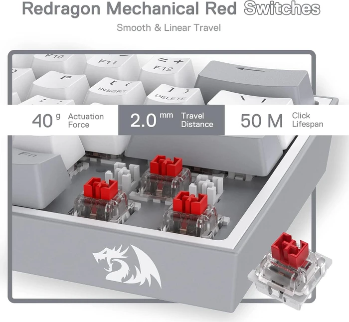 Redragon K617 Fizz, 60%, weiß/grau, LEDs RGB, hot-swap, Outemu Red, USB, US