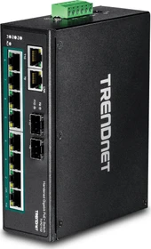 TRENDnet TI Hardened Industrial Railmount Gigabit Switch, 8x RJ-45, 2x RJ-45/SFP, 240W PoE+ (TI-PG102)
