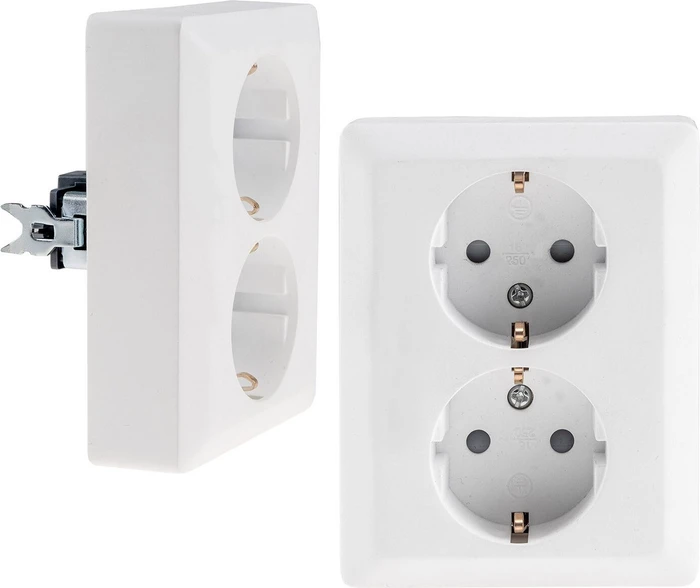 ChiliTec MILOS Schutzkontakt-Steckdose 2in1 2-fach, 250V~/ 16A, 1x UP, weiß matt