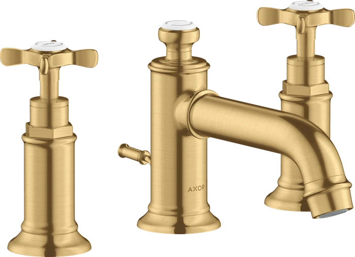 Hansgrohe Axor Montreux 3-Loch Waschtischarmatur 30 mit Kreuzgriffen und Zugstangen-Ablaufgarnitur brushed gold optic