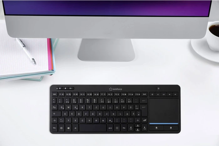 Renkforce RF-WLTKB-300 Kabellose Touch-Tastatur, schwarz, USB, DE