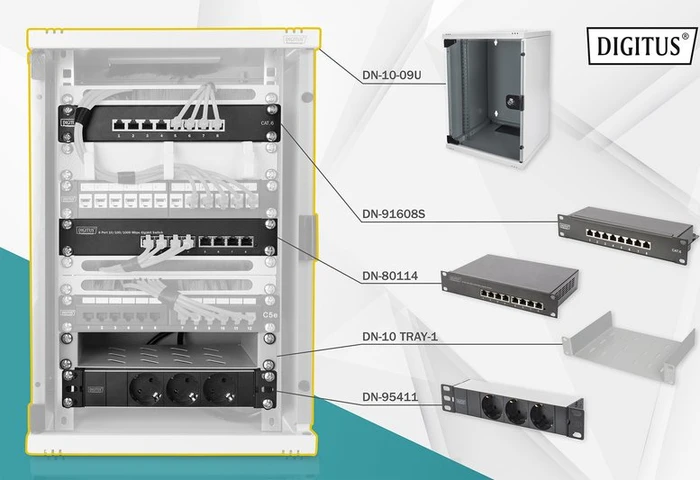 Digitus Professional DN-10 10" Wandschrank Netzwerk-Set 9HE, Sicherheitsglastür, IP2X, grau, 300mm tief