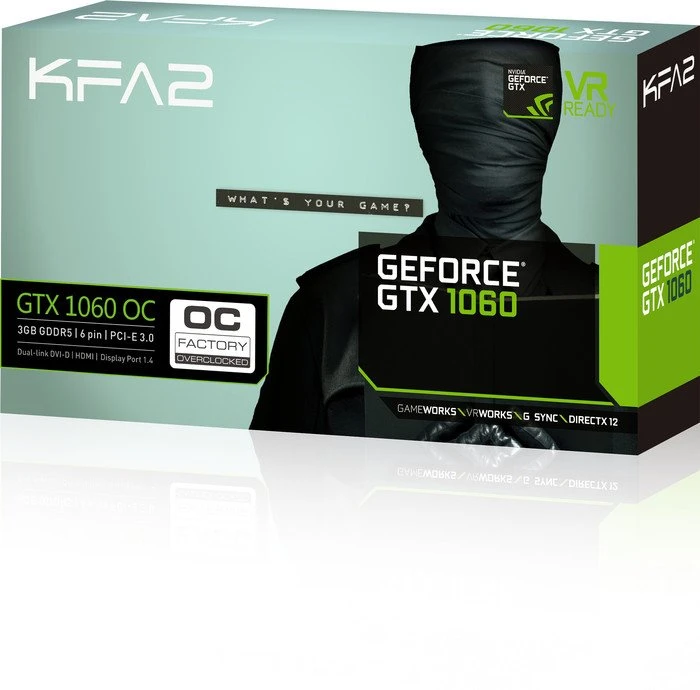 KFA2 GeForce GTX 1060 OC, 3GB GDDR5, DVI, HDMI, DP