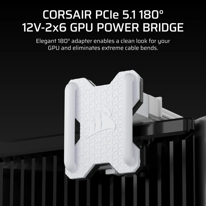 Corsair 12V-2x6 Winkeladapter 180°, PCIe 5.1 GPU Power Bridge, Stil A, Sense Pins innen, weiß