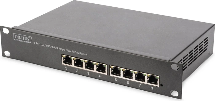 Digitus DN-953 Rackmount Gigabit Switch, 8x RJ-45, 80W PoE+