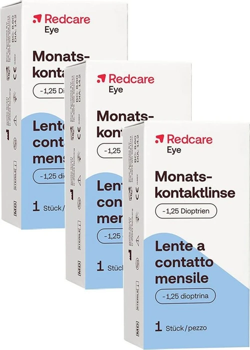 Redcare Monatskontaktlinse, -1.25 Dioptrien, 3 Stück