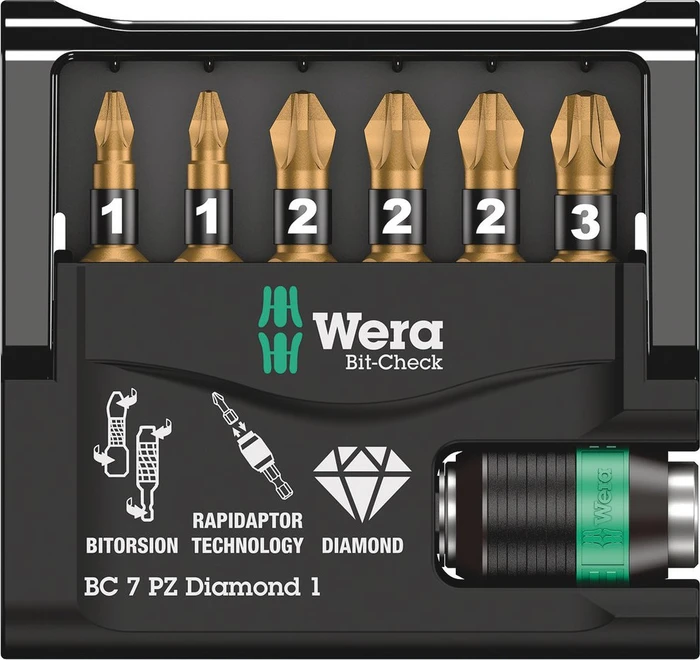 Wera Bit-Check 7 PZ Diamond 1 SB Pozidriv Bitset inkl. Werkzeugbox, 7-tlg.