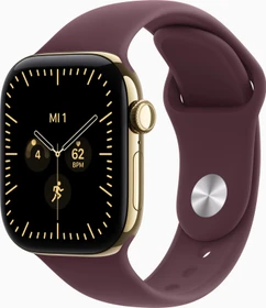 Apple Watch Series 12 (GPS + Cellular) 42mm Titan brillantgold mit Sportarmband M/L burgunder