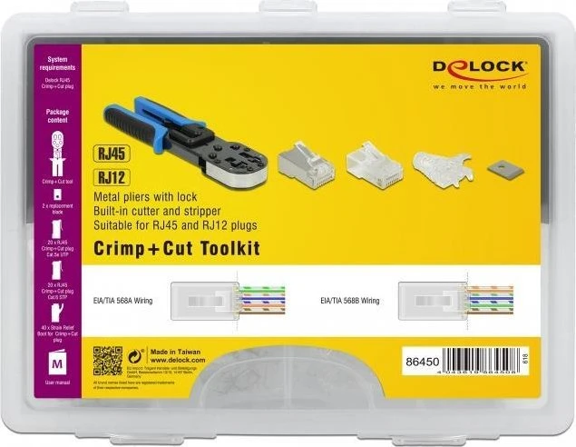 DeLOCK RJ45 Crimp+Cut Crimpzange inkl. Koffer + Zubehör, 21.2cm