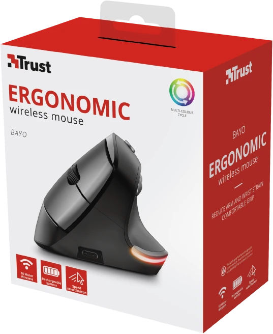 Trust Bayo Wireless Rechargeable Ergonomic Mouse, schwarz/grau, USB
