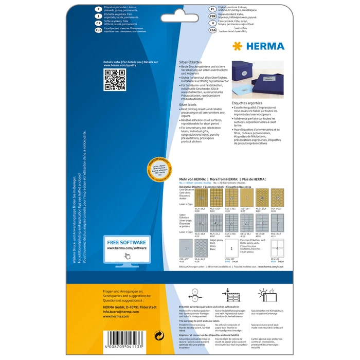 Herma Etiketten Special, 63.5x38.1mm, silber, glänzend, 25 Blatt (525 Etiketten)