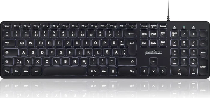 Perixx Periboard-331 Großschrift-Tastatur, schwarz, LEDs weiß, USB, DE