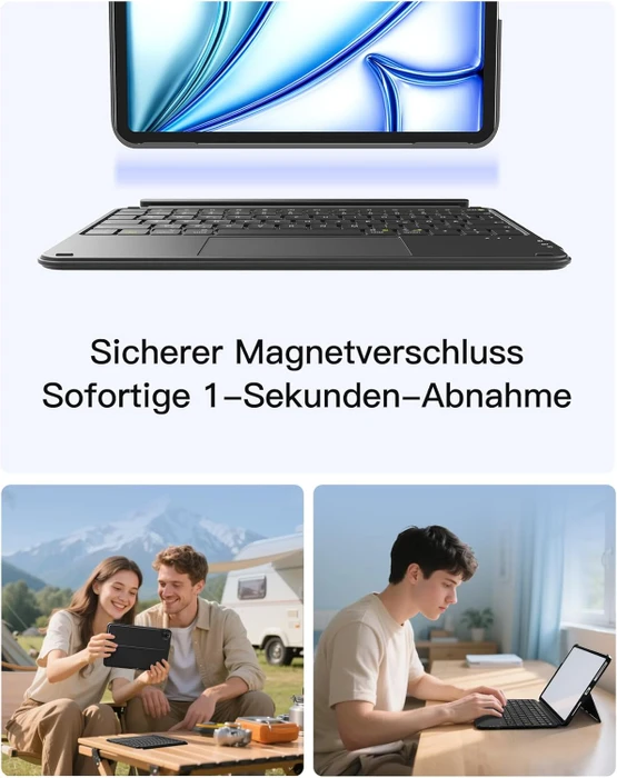 Inateck ACE Touch Ultraleicht Tastatur für iPad 10/iPad 11 A16, iPad Air 11" M2/M3, iPad Pro 11", Graphite, DE